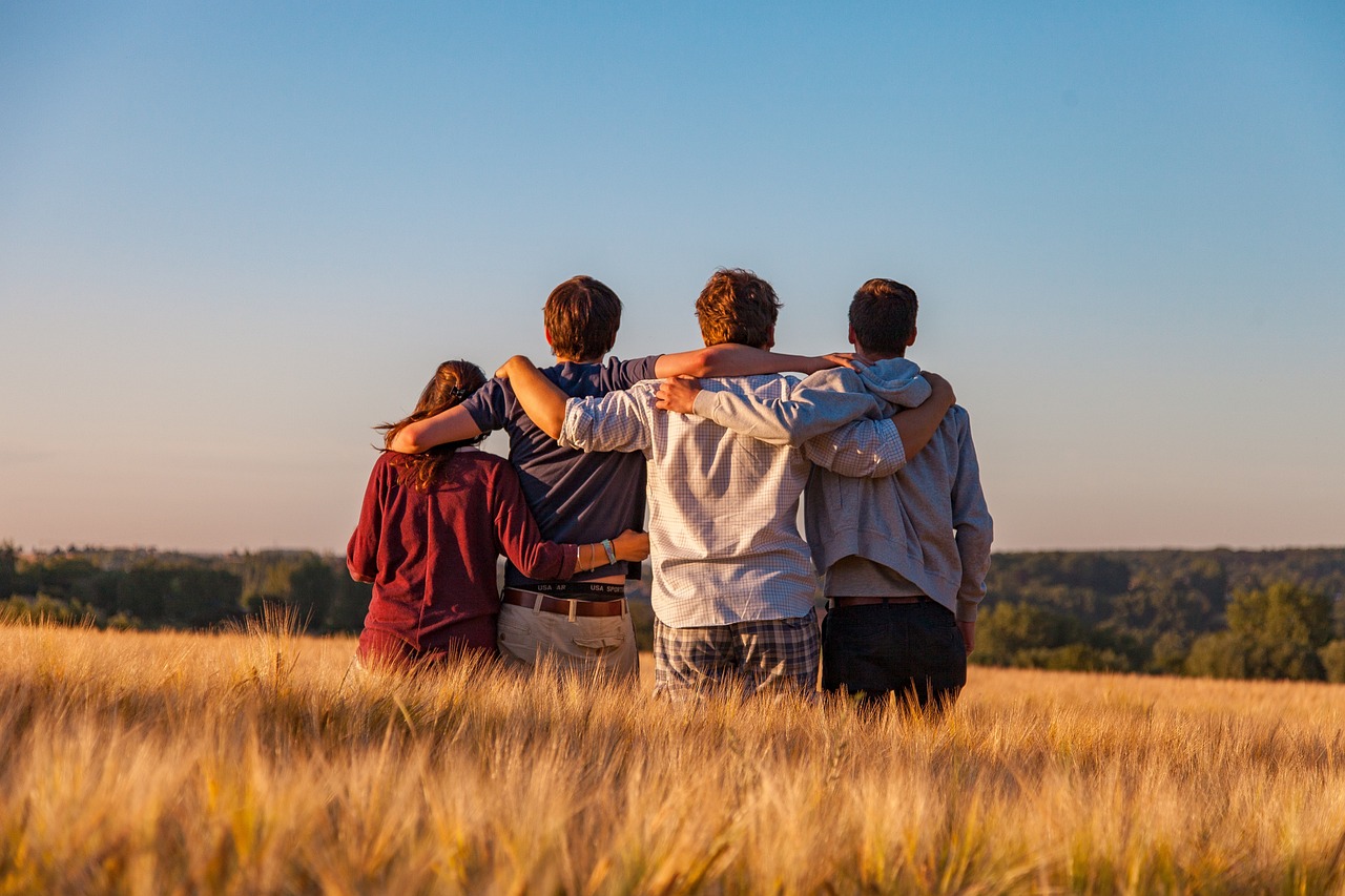 young people, group, nature, friends, friendship, together, summer, landscape, field, outdoors, youth, support, gang, teens, friendship day